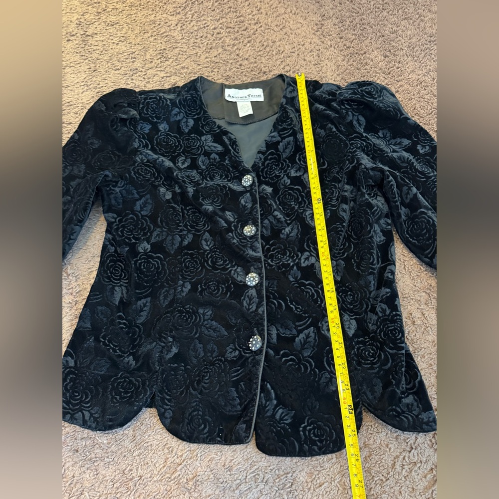 Another Thyme Black Velvet Puff Sleeve Blazer Jacket Rhinestone Whimsigoth 80s L - Picture 4 of 9